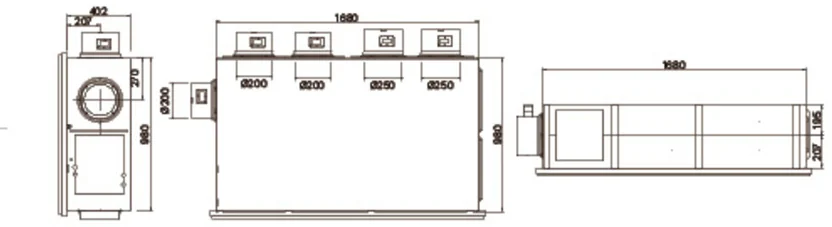 CA-AHU-5A / CA-AHU-5B / CA-AHU-5C 제품치수 도면(단위 mm)